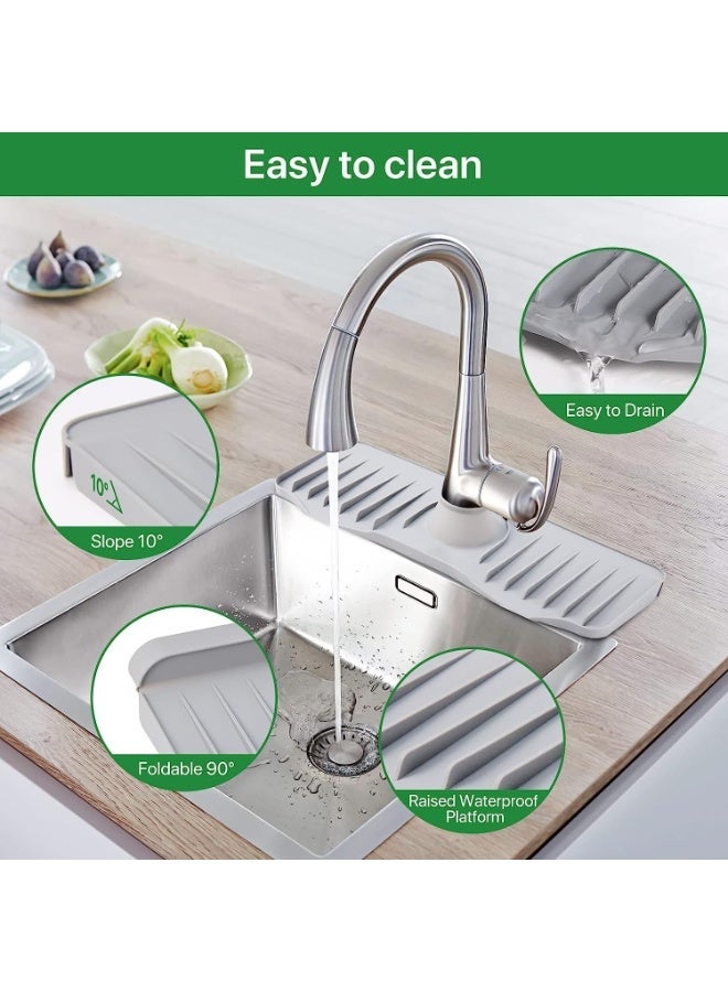 ChicAbode Kitchen Sink Splash Guard Silicone, Sink Faucet Mat Easy To Clean, 14.6 inch Behind Sink Faucet Handle Drip Catcher Tray for Kitchen Counter and Bathroom, Kitchen Sink Accessories (gray) - Image 2